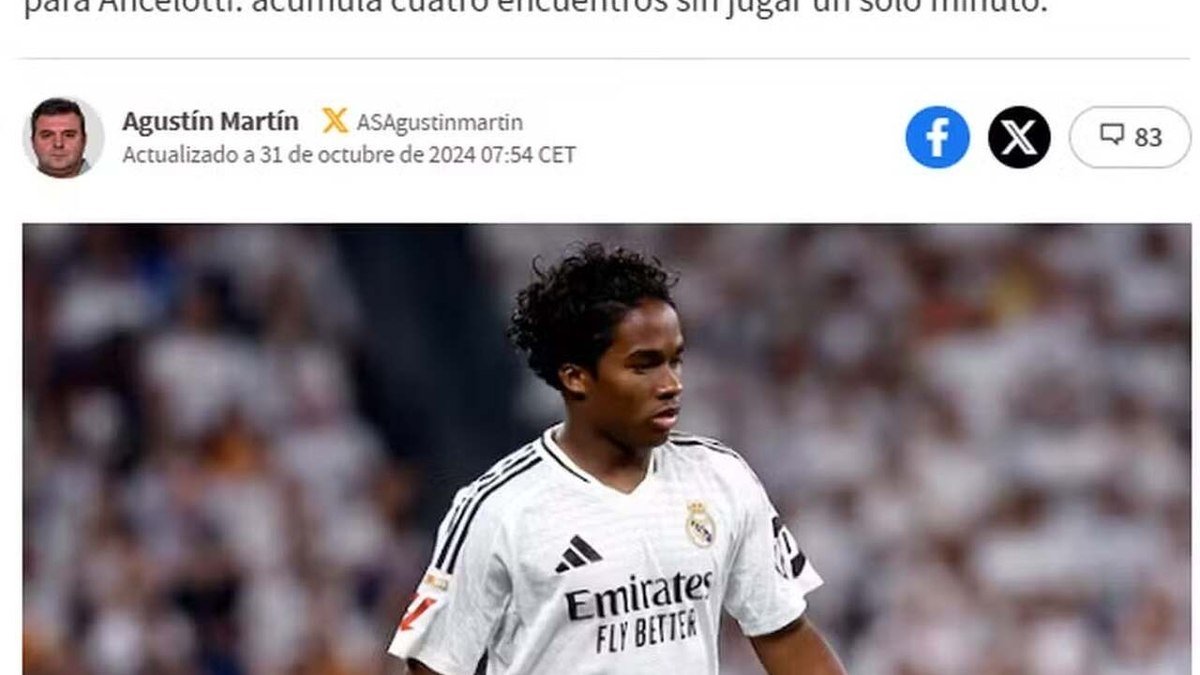 Endrick não joga há quatro partidas, e um jornal espanhol o chama de ‘invisível’