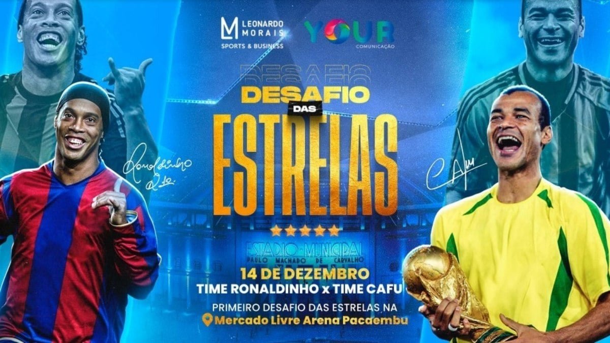 Ronaldinho Gaúcho e Cafu vão se enfrentar na inauguração da Mercado Livre Arena Pacaembu