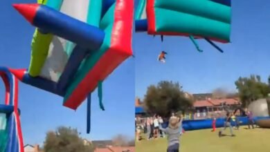Crianças são arremessadas de castelo inflável em festa escolar