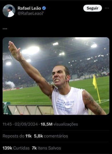 Rafael Leão relembra saudação fascista de crítico para respondê-lo no X, antigo Twitter