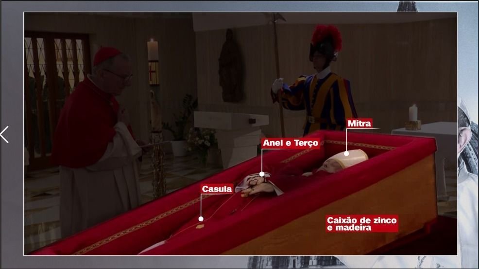Entenda os símbolos nas primeiras imagens do papa Francisco no caixão