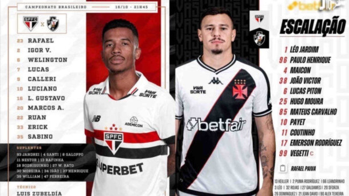 Com novidades, São Paulo e Vasco estão definidos para jogo do Brasileirão