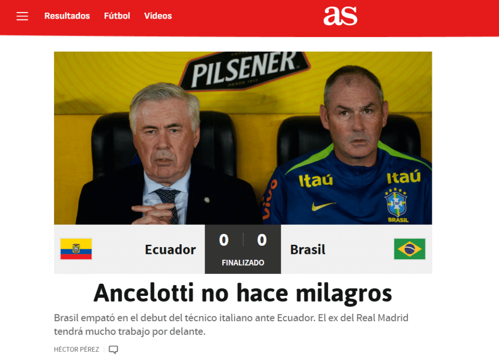 Imprensa estrangeira repercute estreia de Ancelotti na Seleção