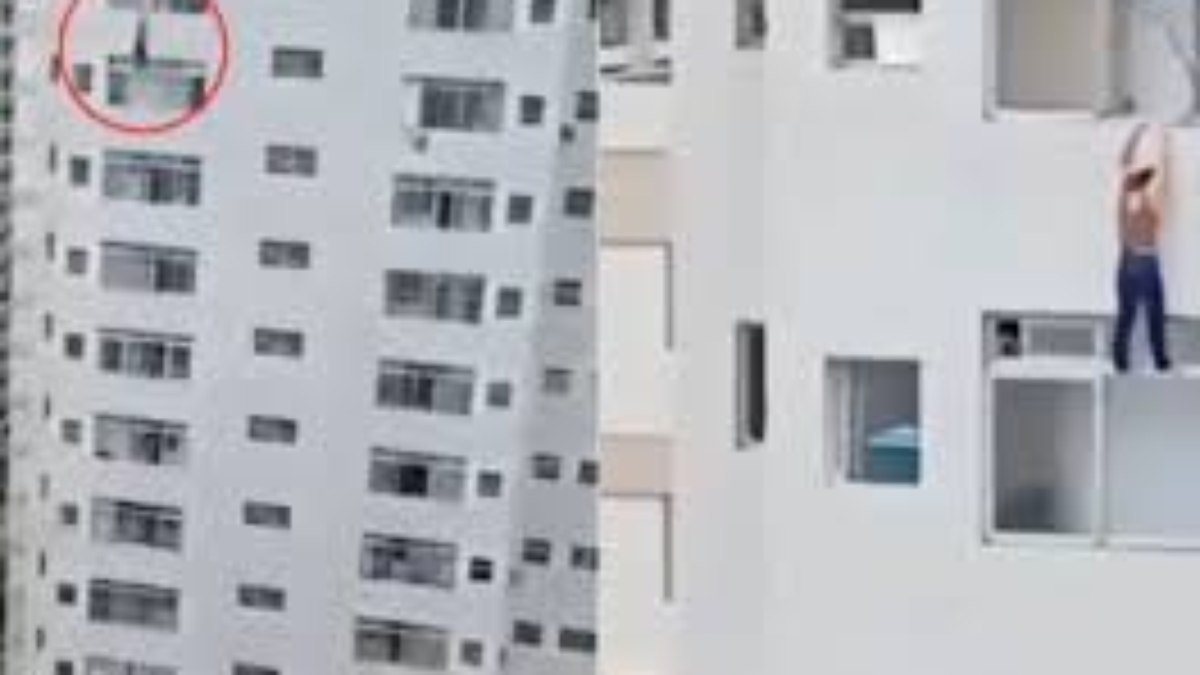 mulher escorrega e fica pendurada em janela do 15° andar de prédio
