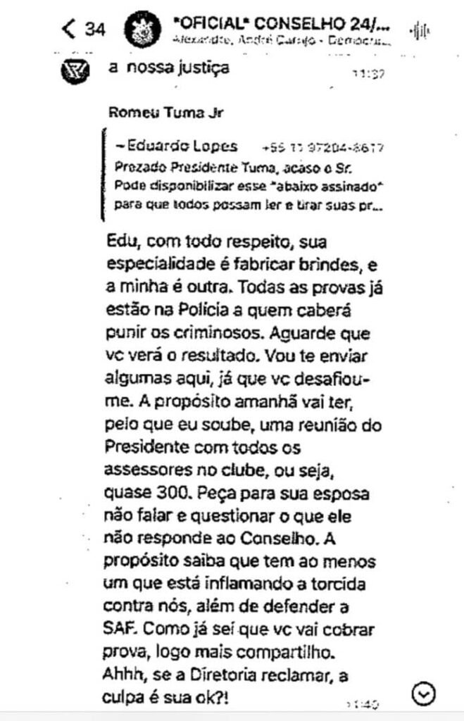 Por que mesmo ‘afastado’ Tuma convocou reunião decisiva no Corinthians