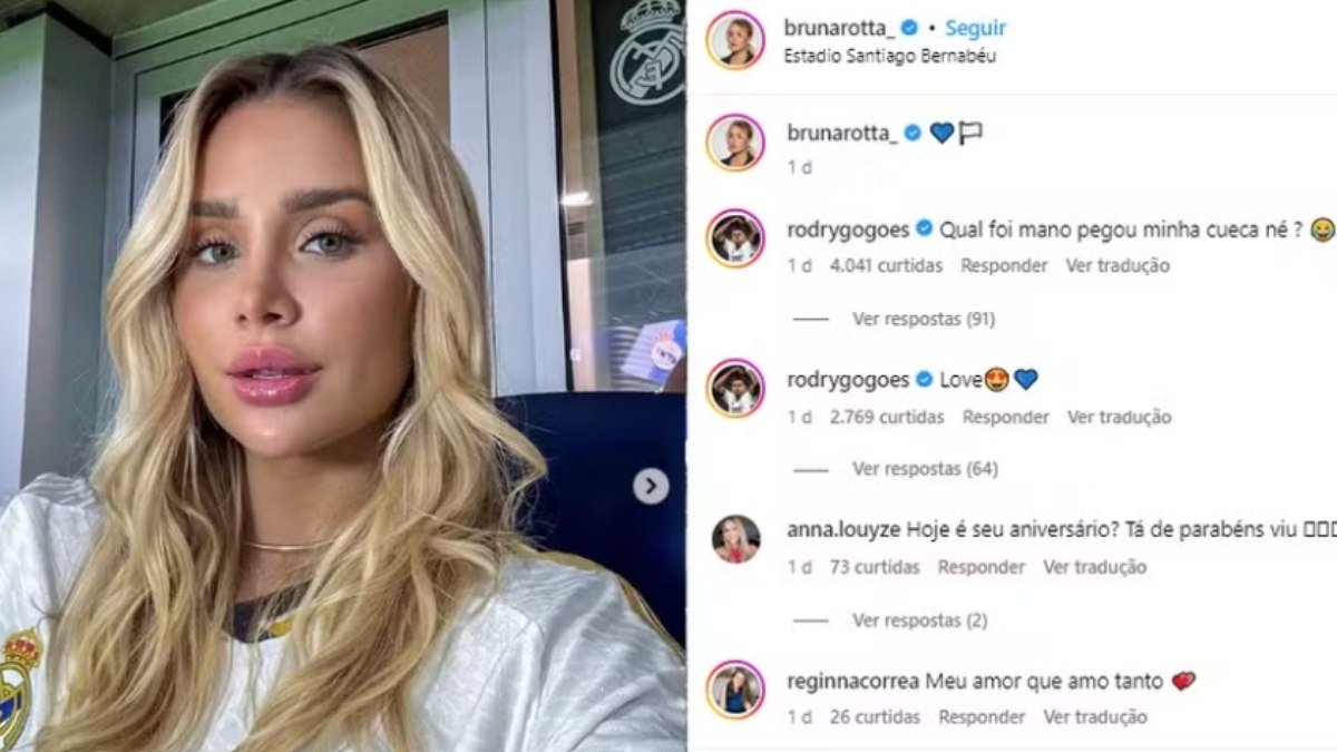 Rodrygo ‘assume’ relacionamento em comentário nas redes sociais de modelo
